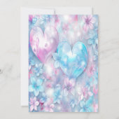 Pink Aqua Hearts and Flowers Verloving Invitation Kaart (Achterkant)