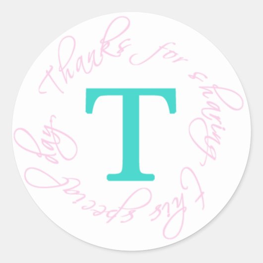 Pink, Aqua Monogram T Sticker Merci 4 (Devant)