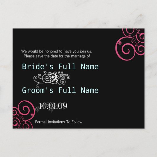 Pink & Aqua Swirls Bewaar de datum met je foto Aankondigingskaart (Achterkant)