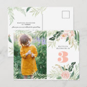 Pink aquarelle florale photo invitation anniversai (Devant / Derrière)