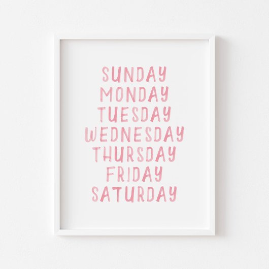 Pink aquarelle jours de la semaine affiche éducati