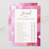 Pink Aquarelle Mariée Il A Dit Qu'Elle A Dit Carte (Devant / Derrière)