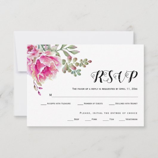 Pink aquarelle typographie mariage carte RSVP (Devant)