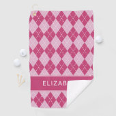 Pink Argyle Plaid Custom Name Monogram Golfhanddoek (Insitu)