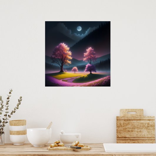 Pink Aurora Forest Poster (Keuken)