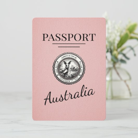 Pink Australia Passport Bewaar de datum Save The Date (Staand voorkant)