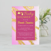 Pink avec Baby shower Gold Foil Invitation (Debout devant)