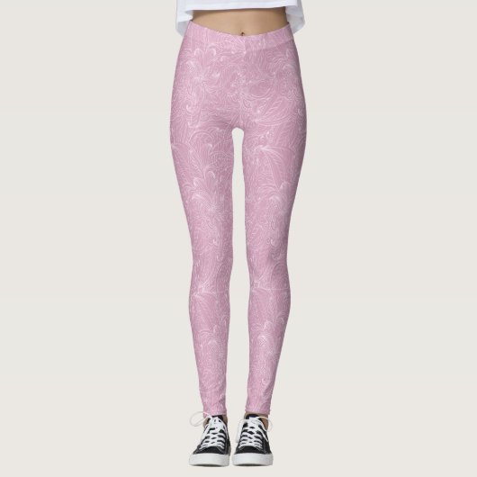 Pink avec dentelle florale Leggings Motifs (Devant)