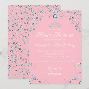 Pink avec diamants Invitations d'anniversaire