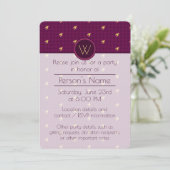 Pink avec Gold Accent Houndstooth Party Invitation (Debout devant)