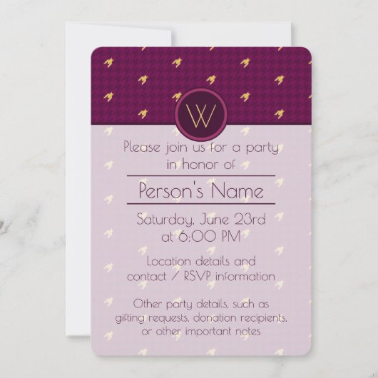 Pink avec Gold Accent Houndstooth Party Invitation (Devant)