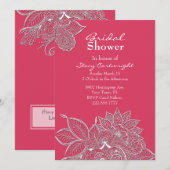 Pink avec Lacy Floral Bridal Shower Invitation (Devant / Derrière)