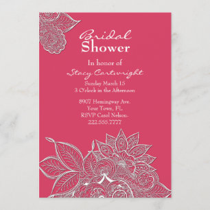 Pink avec Lacy Floral Bridal Shower Invitation