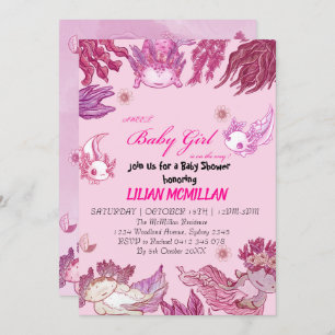PINK AXOLOTL Baby shower Invitation fille