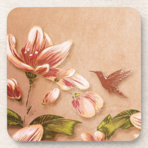 Pink Azaleas Floral over Whiskey Wedding Bier Onderzetter