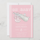 Pink Baby Bootie Aquarelle Baby shower Invitation (Devant)