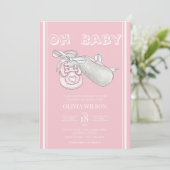 Pink Baby Bootie Aquarelle Baby shower Invitation (Debout devant)