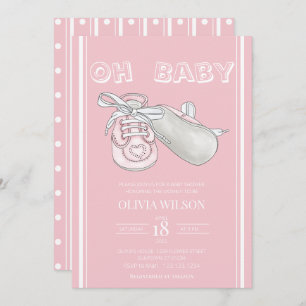 Pink Baby Bootie Aquarelle Baby shower Invitation