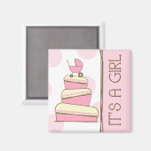 Pink Baby Carriage Cake "It's A Girl" Magnet (Recto/Verso)