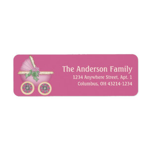 Pink Baby Carriage Stoller d3 Étiquette de adresse