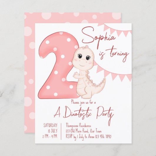 Pink baby dinosaur 2e verjaardag (Voorkant / Achterkant)