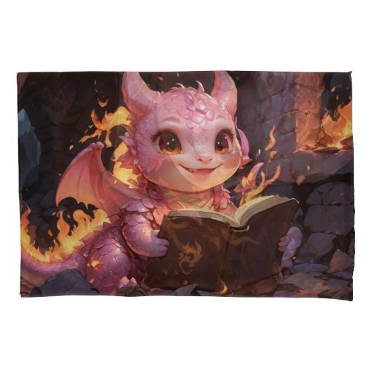 Pink Baby Dragon leest een boek Kussensloop (Voorkant)