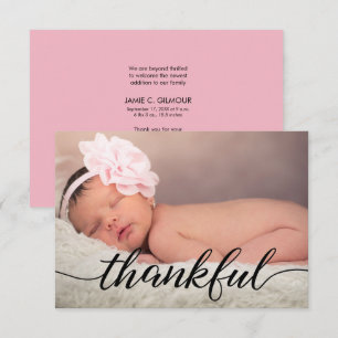 Pink Baby Faire-part Merci Script, type noir