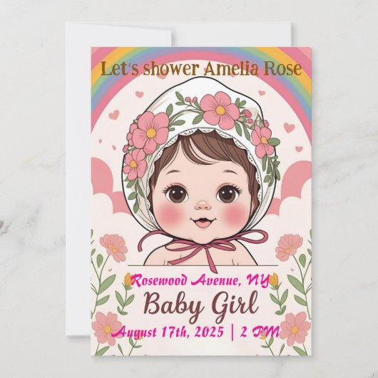 Pink Baby Girl Shower Invitation Kaart (Voorkant)