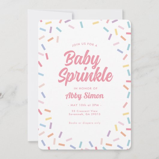 Pink Baby Sprinkle Rainbow Sprinkles Invitation (Devant)