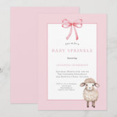 Pink Baby Sprinkle with Bow & Cute Lamb Kaart (Voorkant / Achterkant)