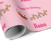 PINk Babys 1e Kerstmis Giftwrap Gepersonaliseerd Cadeaupapier (Rol Hoek)