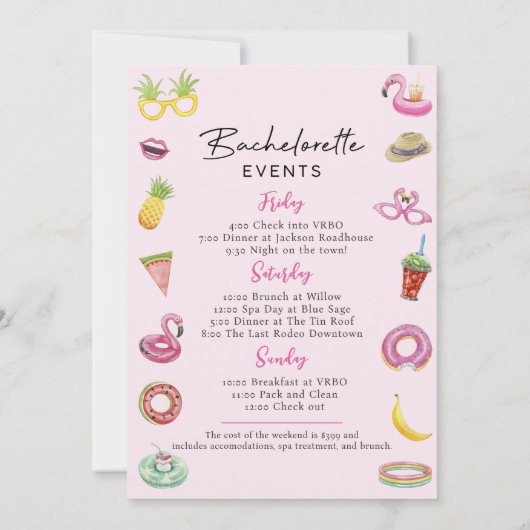 Pink Bachelorette Week-end Palm Beach Invitation (Dos)
