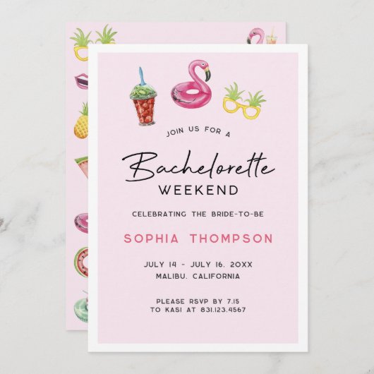 Pink Bachelorette Week-end Palm Beach Invitation (Devant / Derrière)