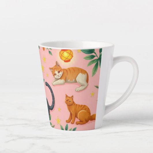 Pink Background With Cats Latte Mug (Droite)