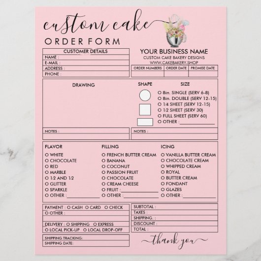 PinK Bakery Modern Illustratie Cake Bestelformulie Flyer (Voorkant)