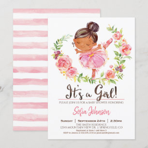 Pink Ballerina Baby shower Girl Invitation Kaart