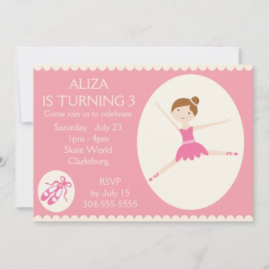 Pink Ballerina Birthday Party Kaart (Voorkant)