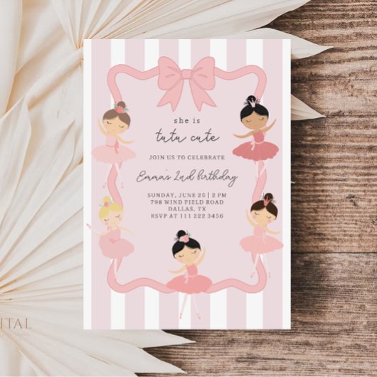Pink Ballerina Tutu Cute Birthday Invitation