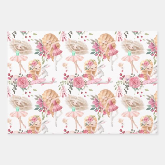 Pink Ballet Dancer Wrapping Paper Sheets (Voorkant)