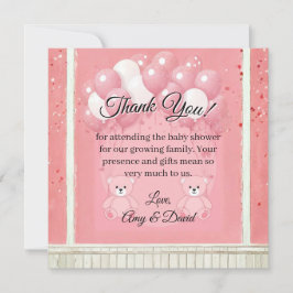Pink Ballon and Teddy Bear Thank You Card Bedankkaart