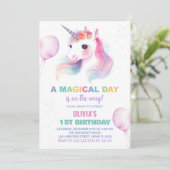 Pink Ballons Unicorn Invitations Anniversaire (Debout devant)