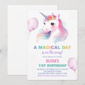 Pink Ballons Unicorn Invitations Anniversaire (Devant / Derrière)