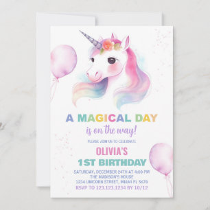 Pink Ballons Unicorn Invitations Anniversaire