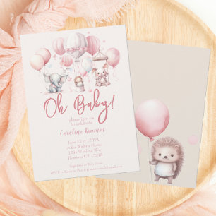Pink Balloon Animal Baby shower Kaart