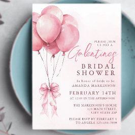 Pink Balloon Watercolor Galentines Bridal Shower Kaart