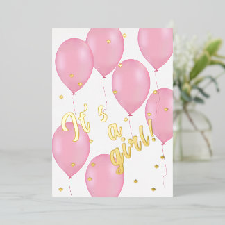 Pink Balloons baby shower Folie Uitnodiging