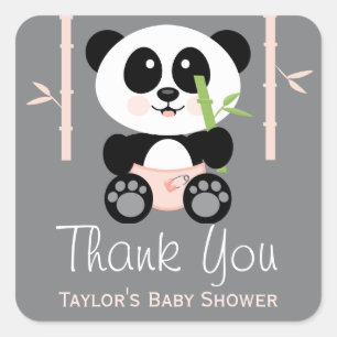 PInk Bamboo Panda Baby shower Dank u Stickers