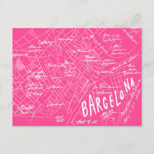 Pink Barcelona Spain Vintage Travel New Briefkaart