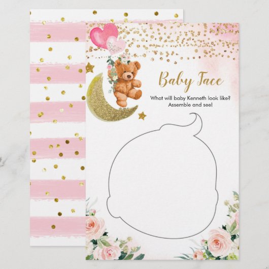 Pink Barly Baby shower Baby Face (Voorkant / Achterkant)