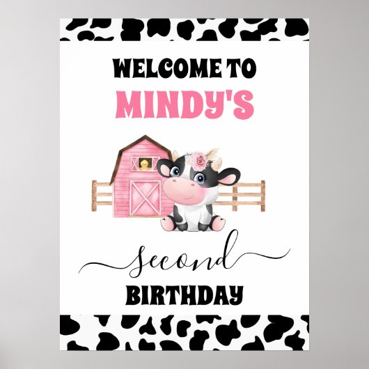 Pink Barn Cow Imprimer 2e Affiche de bienvenue d'a (Devant)